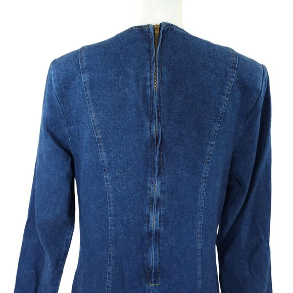 Vintage Denim Dress Modest READ SIZE 13/14 Long Sleeve Y2K 80s 90s Dark Wash - Picture 6 of 16